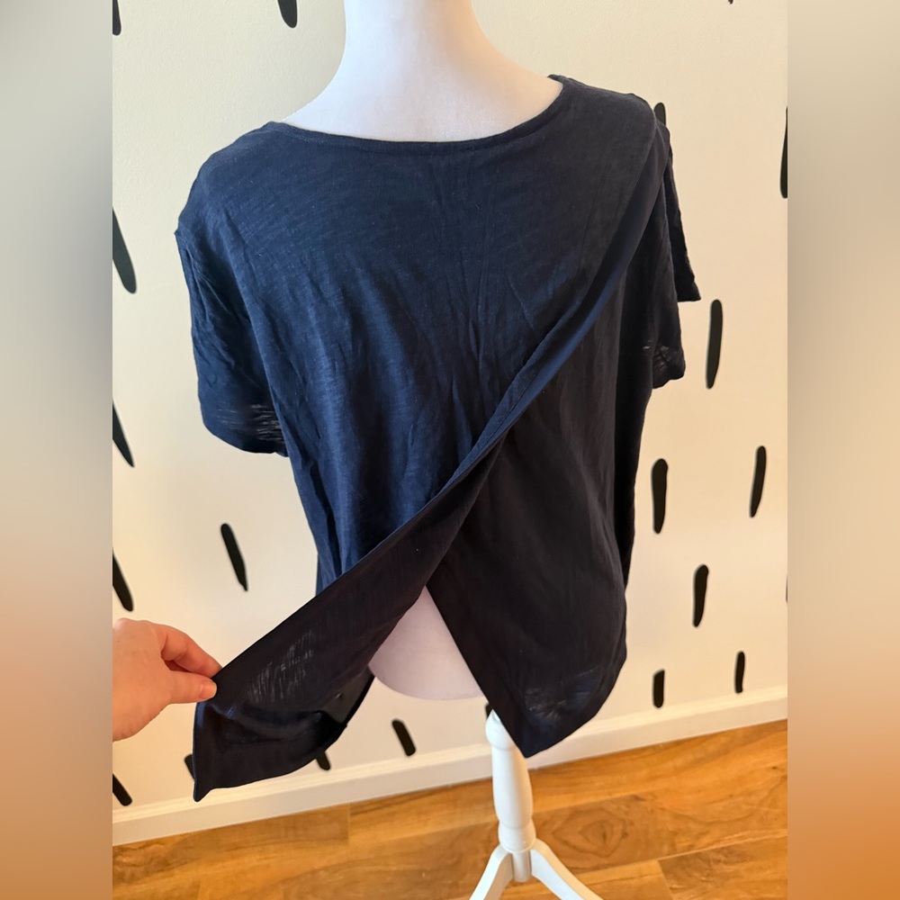 Navy Short-Sleeve Women's Top - Fly Open Back